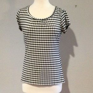 Worthington Black & White Geometric Print Short Sleeve Blouse Size Small